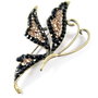 1498 - Pandantiv / brosa, fluture, aliaj metalic aspect alama, cristale sticla topaz, negru, 68x43mm