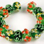 9078 - (3buc) Margele de lampa / lampwork, sticla, verde vernil galben orange