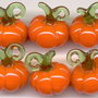 9076 - (2buc) Pandantiv / charm, sticla de lampa / lampwork, sticla, verde vernil orange, dovleac, Halloween, 20x18mm