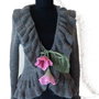 Cardigan  cu flori de lana si matase impaslite