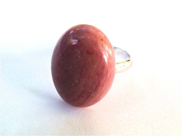 Inel delicat din Argint 925 si Rodonit roz oval  IN321  Inel roz, inel romantic, inel pietre semipretioase, inel reglabil