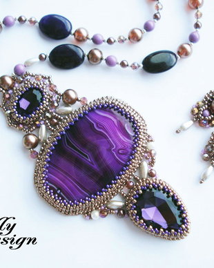"Crimson Sunset" - set colier si cercei, bead-embroidery