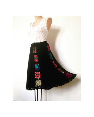 Fusta etno stilizata tricotata crosetata boho bohemian negru colorat