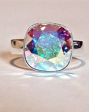 Inel argint cu piatra Swarovski Square 10mm Crystal AB