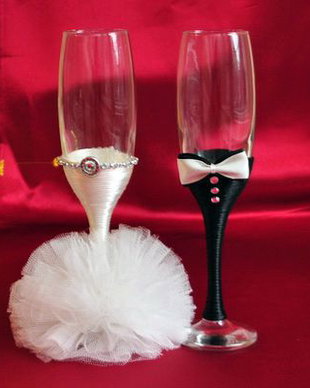 Pahare nunta mire si mireasa, Pahare miri cu tulle, Pahare miri decorate mire mireasa, Pahare mire si mireasa