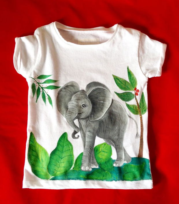 Tricou pentru copii, pictat manul model elefant