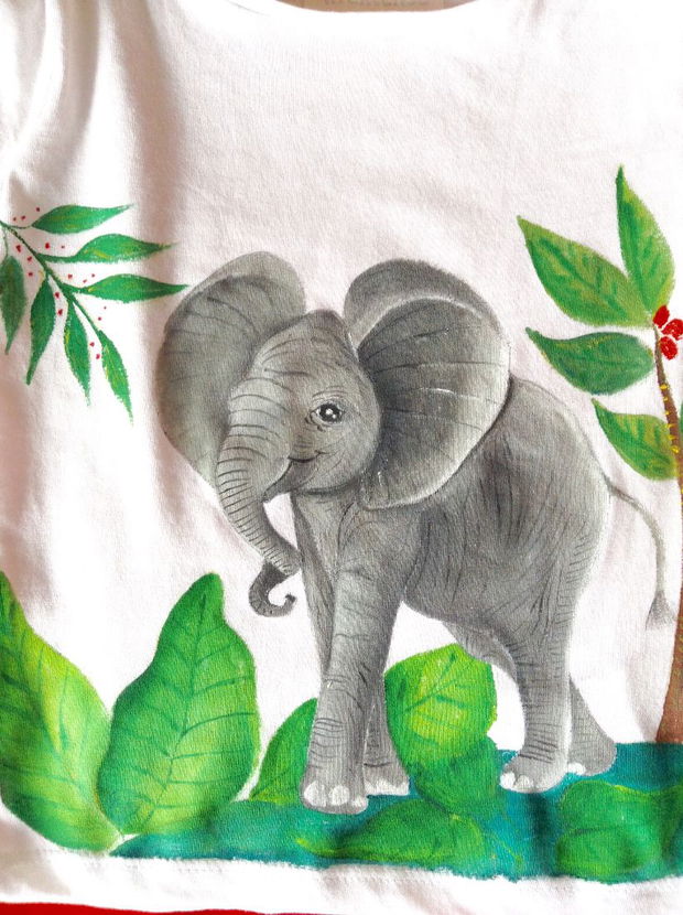 Tricou pentru copii, pictat manul model elefant