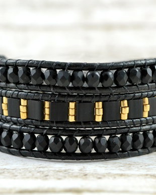 Bratara wrap cu snur de piele si  cristale ''Simple as that''