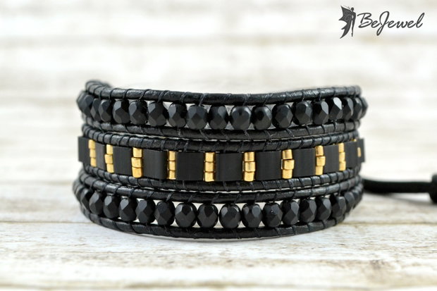 Bratara wrap cu snur de piele si  cristale ''Simple as that''