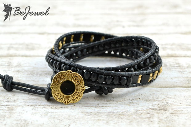 Bratara wrap cu snur de piele si  cristale ''Simple as that''