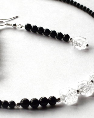 Colier si cercei din Argint 925, Onix negru si Cuart de stinca - CO095, CE095 - colier delicat casual, colier alb negru elegant