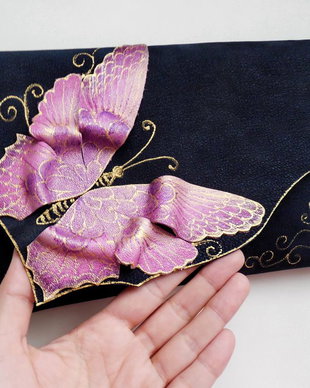 poseta plic handmade unicat din piele - Lilac Butterfly