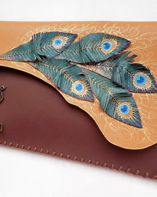 poseta-plic handmade unicat - Peacock Feathers