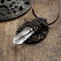 Colier Aztec Lemurian Seed Quartz, piele si lut polimeric modelat manual
