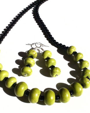 Colier si cercei din Onix negru si Turcoaz verde  CO117.1, CE117.1 - Colier casual, colier verde fresh, colier pietre semipretioase