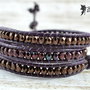 Bratara wrap cu snur de piele si cristale Cehia ''Plum''