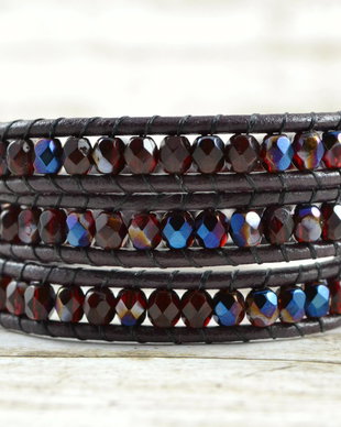 Bratara wrap cu snur de piele, cristale si pietre semipretioase ''Shine''