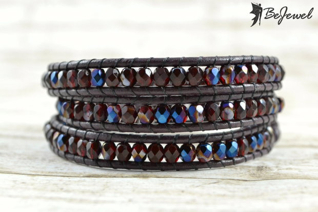 Bratara wrap cu snur de piele, cristale si pietre semipretioase ''Shine''