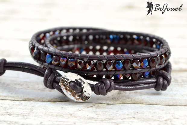Bratara wrap cu snur de piele, cristale si pietre semipretioase ''Shine''