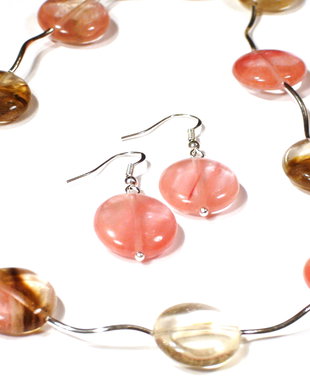 Colier si cercei din Argint 925 si Cuart vulcanic Cherry - CO038, CE038 - colier delicat, cadou romantic, colier casual