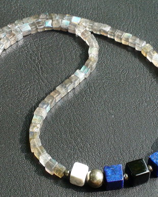 Colier barbati / unisex din Argint 925, Labradorit, Howlite, Lapis lazuli, Onix si Pirita - CO281 - Choker elegant, colier casual, colier barbatesc