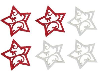 Figurine din fetru- stele alb-rosu6 cm(6/set)