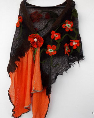 Sal din tricot cu flori orange impaslite - rezervat