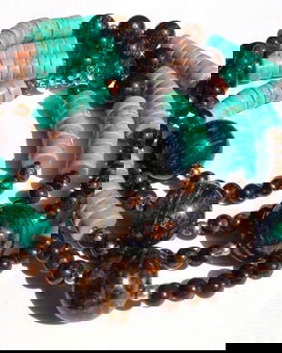 Colier / Bratara boho din Argint 925, Bronzit maro inchis auriu si Turcoaz - CO196 - colier lung delicat, bratara multisir turcoaz auriu