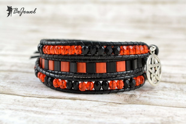 Bratara wrap cu snur de piele si cristale ''Witchy witch''