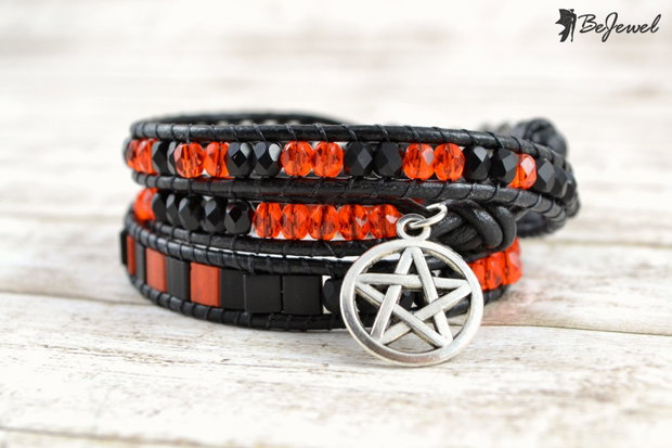 Bratara wrap cu snur de piele si cristale ''Witchy witch''