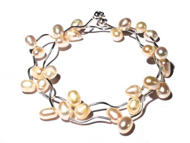 Colier si cercei din Argint 925 si Perle de cultura albe - CO166, CE166 - colier delicat, colier perle, cercei perle, colier mireasa, cercei mireasa