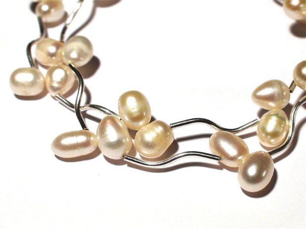 Colier si cercei din Argint 925 si Perle de cultura albe - CO166, CE166 - colier delicat, colier perle, cercei perle, colier mireasa, cercei mireasa
