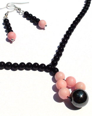 Colier si cercei din Onix negru, Jad baby pink si Hematit  CO103, CE103 - Colier casual, delicat