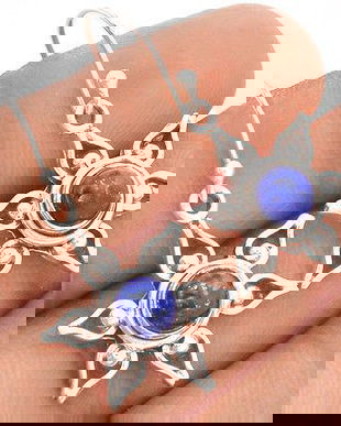 Ag370 - Cercei cu tortite, argint 925, lapis lazuli, fulgi de nea