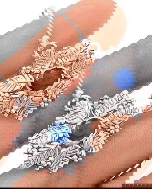 Ag396 - Cercei cu tortite, argint 925, radacina de safir, fulg de nea / floare