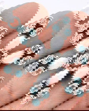 Ag381 - Pandantiv, argint 925, perle tip Mallorca, topaz bleu, fulg de nea / floare