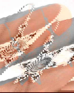 Ag349 - Cercei cu tortite, argint 925, cuart rutilat, fulgi de nea, floare