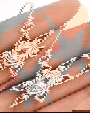 Ag375 - Cercei cu tortite, argint 925, topaz clear, fulgi de nea, floare