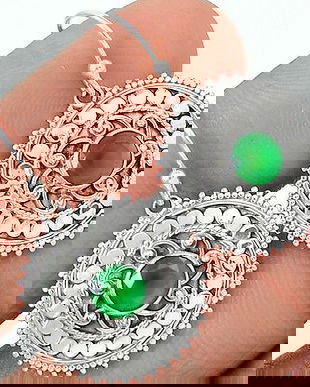 Ag358 - Cercei cu tortite, argint 925, radacina de smarald
