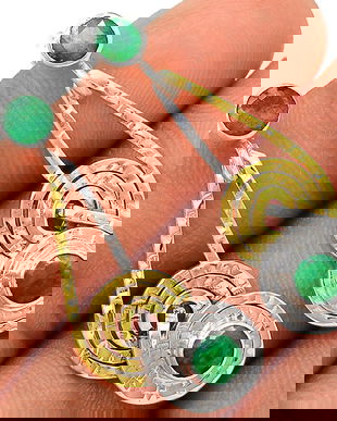 Ag397 - Cercei cu tija / surub, argint 925, radacina de smarald