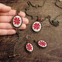 Set Cercei, Colier. Bratara cu broderie traditionala rosu si negru, pe panza taraneasca cod 621
