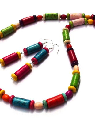 Colier si cercei din Howlite vesel colorat  CO184, CE184 - Colier vesel colorat, colier boho, colier multicolor
