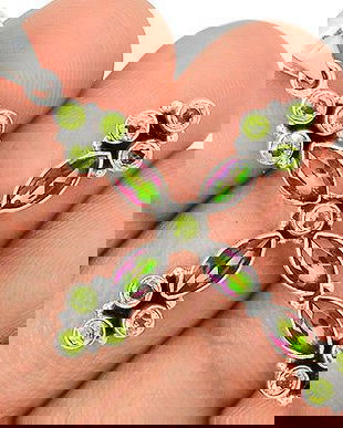 Ag382 - Pandantiv, argint 925, topaz in nuante curcubeu si peridot, cruciulita REZERVAT FED