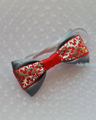 Mini papion de Craciun  model rosu-argintiu