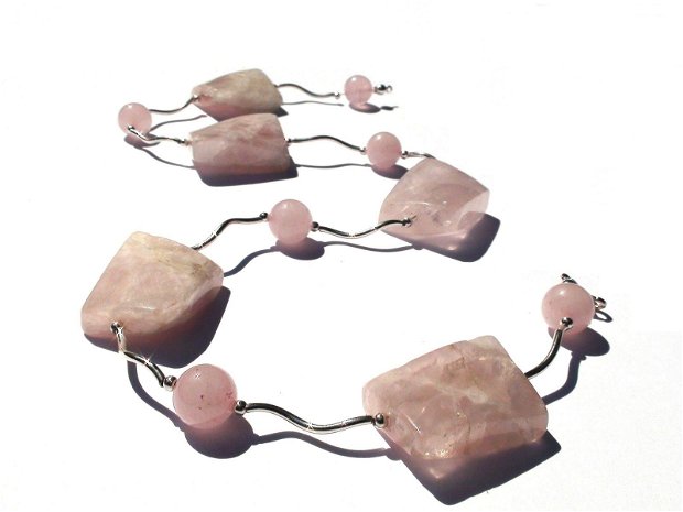 Colier din Argint 925 si Cuart roz  CO186 - colier romantic, colier delicat roz, colier casual, colier pietre semipretioase