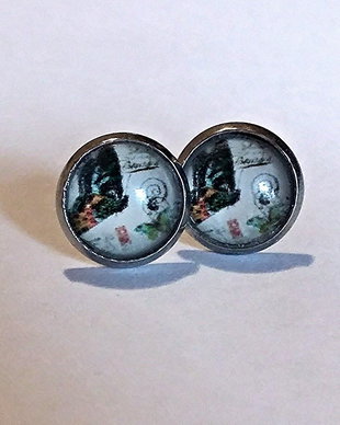 Cercei inox si cabochon sticla 10mm