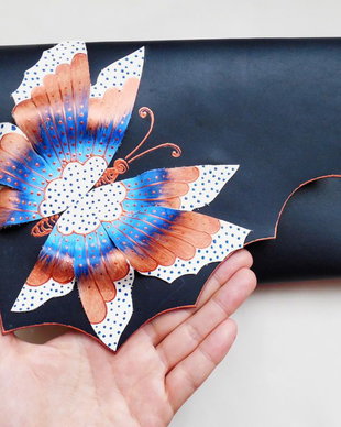 poseta plic handmade unicat din piele - Winter Butterfly