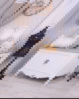 BANCUTA DIN LEMN MASIV ALB CU BLAT BEJ