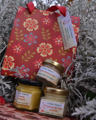 Set cadou 3 produse cosmetice pentru fata si maini cu punga cadou