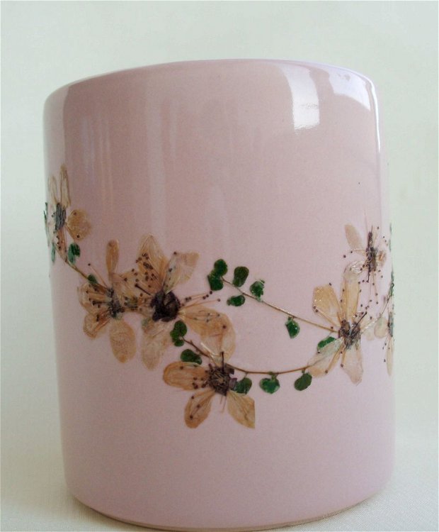 Cana roz cu flori de cires, Cana unicat,Cana ceai/lapte/cafea/apa